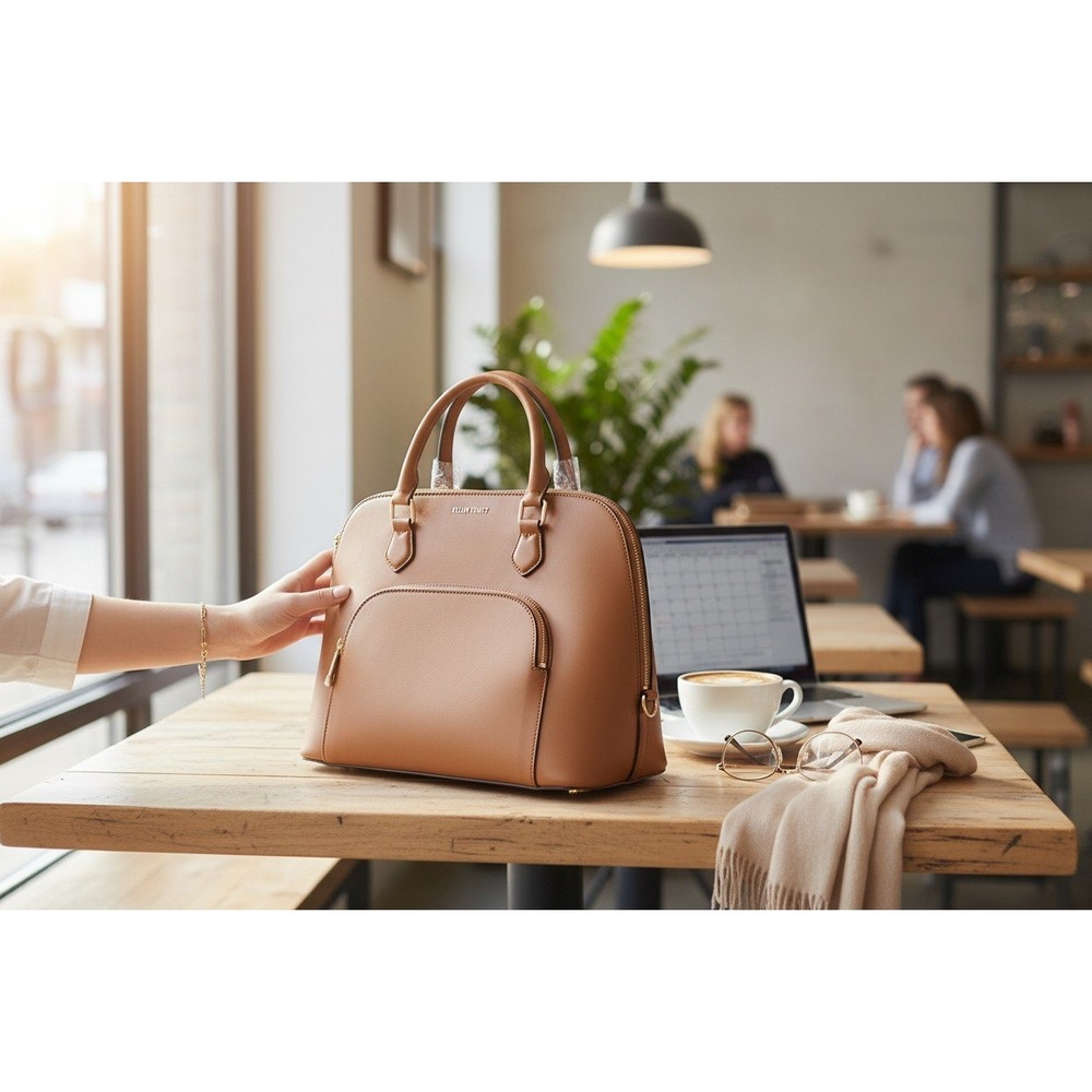 Ellen Tracy Nova Dome Satchel Womens OS Cognac NWT ETH1087 Faux Leather Bag